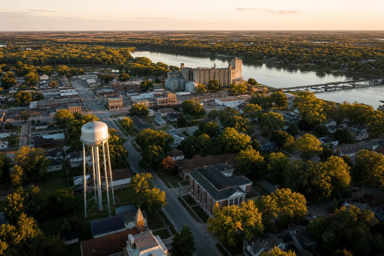 Aerial view over the Wilmington Illinois area